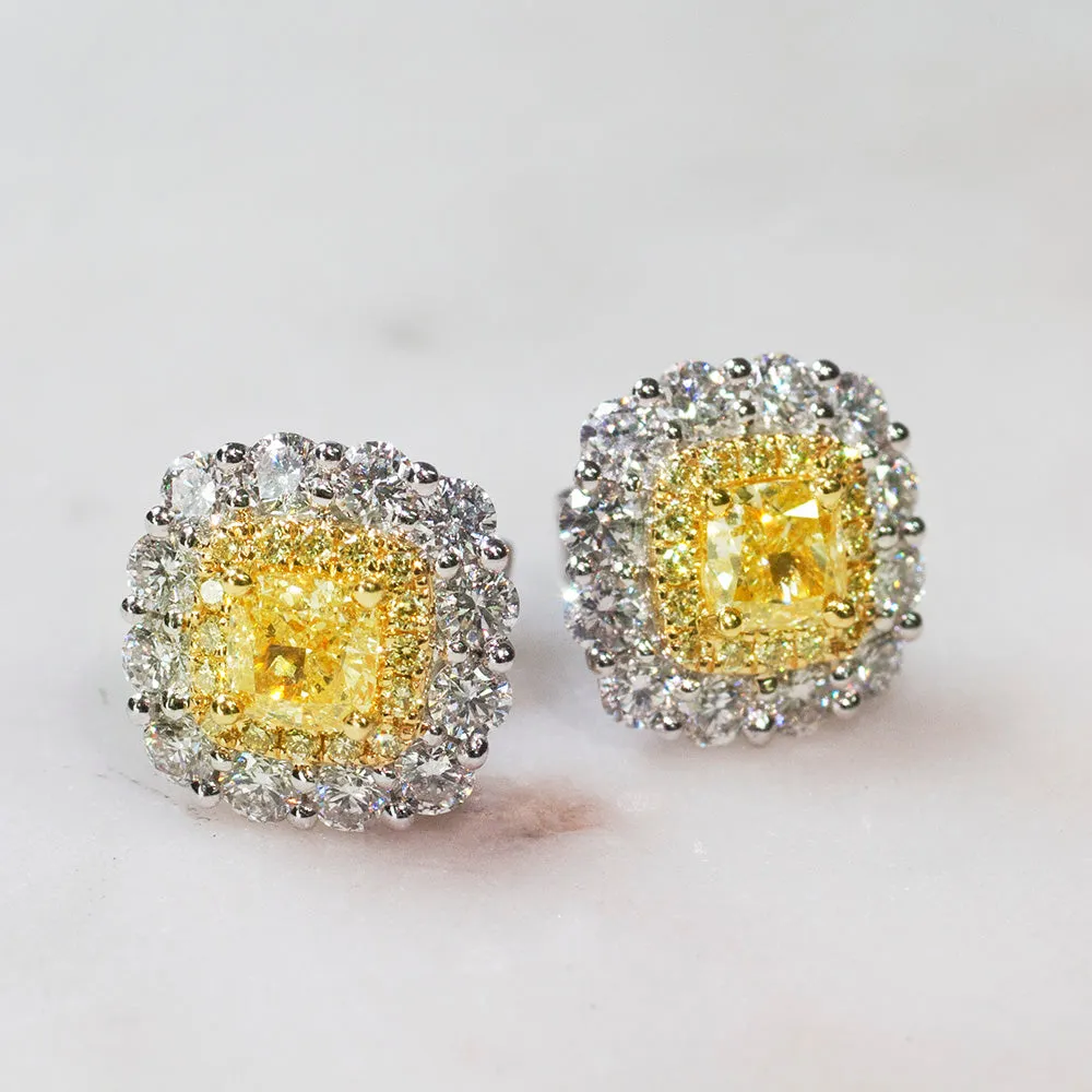 18ct White & Yellow Gold Yellow Diamond Halo Earrings