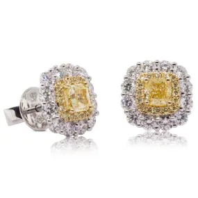 18ct White & Yellow Gold Yellow Diamond Halo Earrings