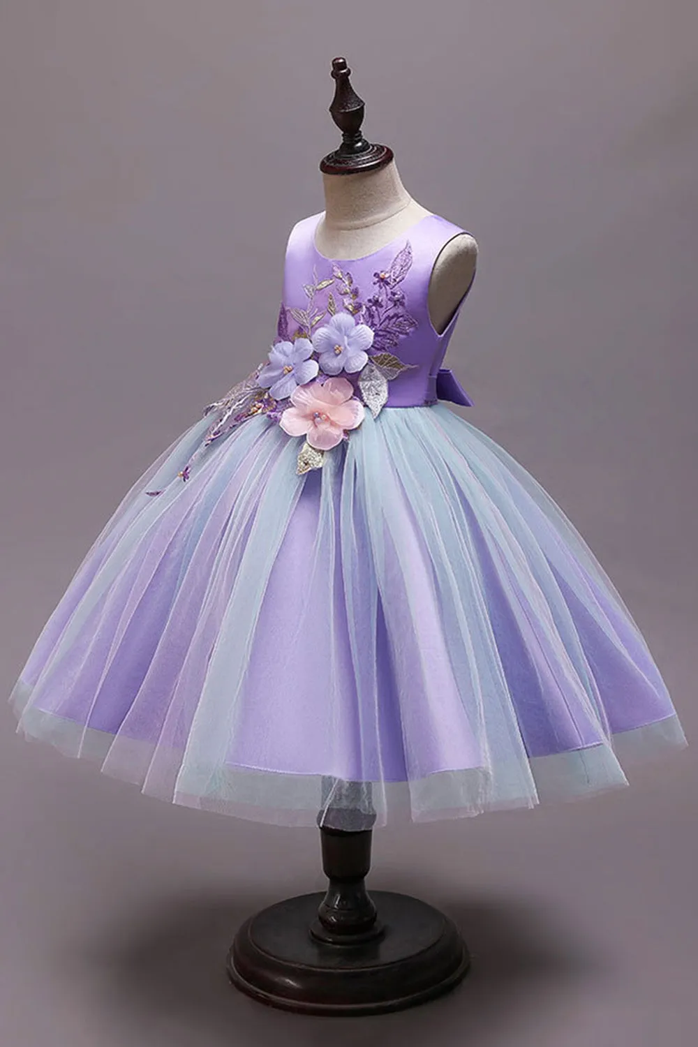 A Line Blue Bowknot Girls Dresses With Appliques