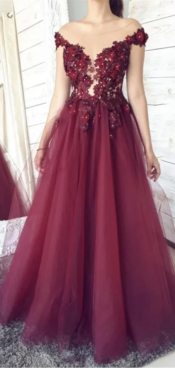 A-line Charming New Tulle Lace Appliques Modest Elegant Long Party Evening Prom Dresses PD1328