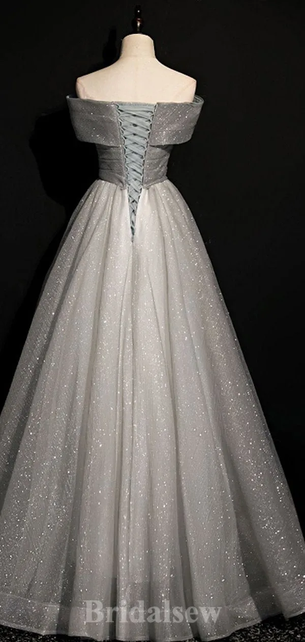 A-line Charming Silver Sparkly Glitter Elegant Modest Long Party Evening Prom Dresses PD1290