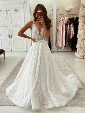 A-line Lace Vintage Country Beach Unique Wedding Dresses WD011