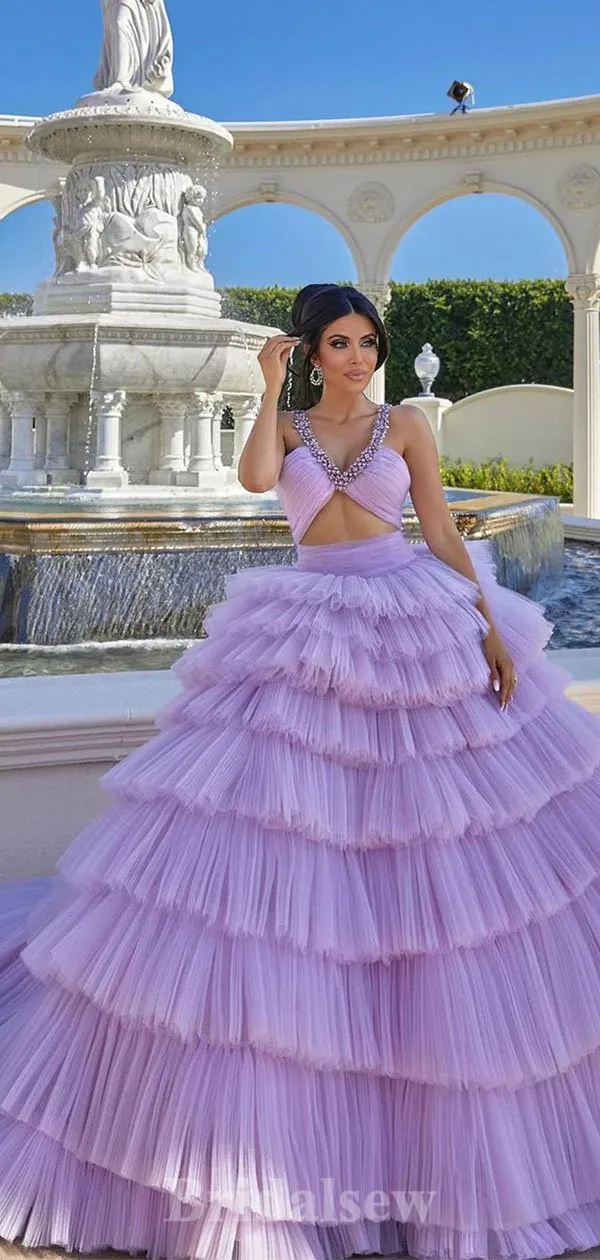 A-line Lilac Elegant Gorgeous Tulle Fashion Long Party Prom Dresses, Evening Gown PD1270