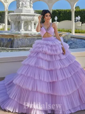 A-line Lilac Elegant Gorgeous Tulle Fashion Long Party Prom Dresses, Evening Gown PD1270