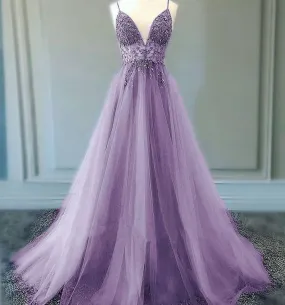 A line Lilac Long Prom Dresses Party Evening Gowns