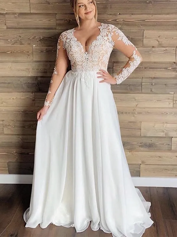 A-line Long Sleeves Boho Unique Elegant Vintage Beach Long Wedding Dresses WD185