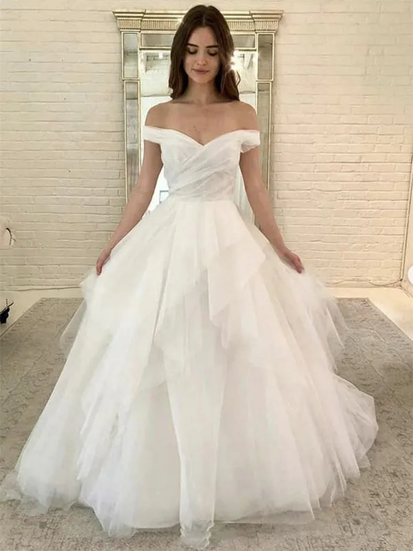 A-line New Off the Shoulder Tulle Garden Beach Vintage Long Wedding Dresses WD433