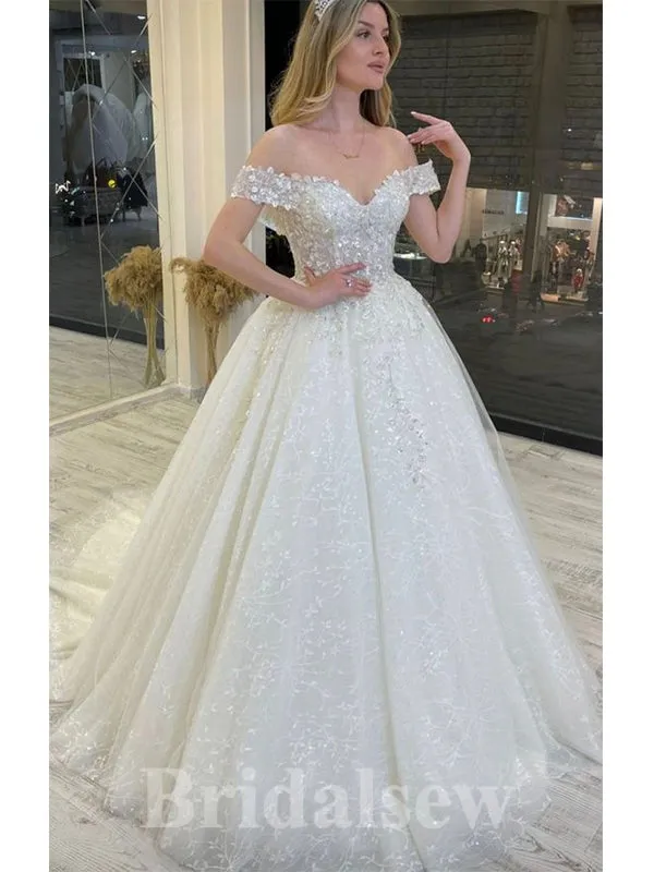 A-line Off The Shoulder Classic Fitted Gorgeous Beach Vintage Long Wedding Dresses WD315