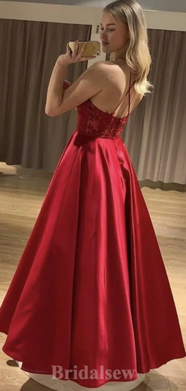 A-line Red Halter Custom Modest Elegant Long Party Evening Prom Dresses PD1331