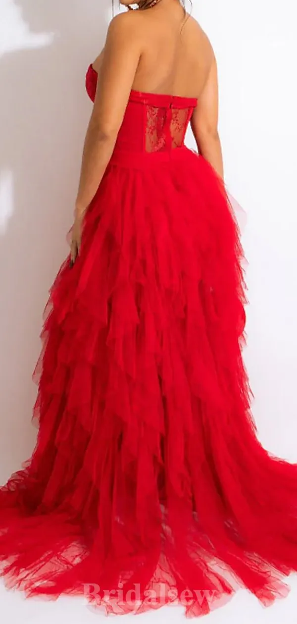 A-line Red Lace Tulle Modest Elegant Sexy Popular Long Party Evening Prom Dresses PD1277