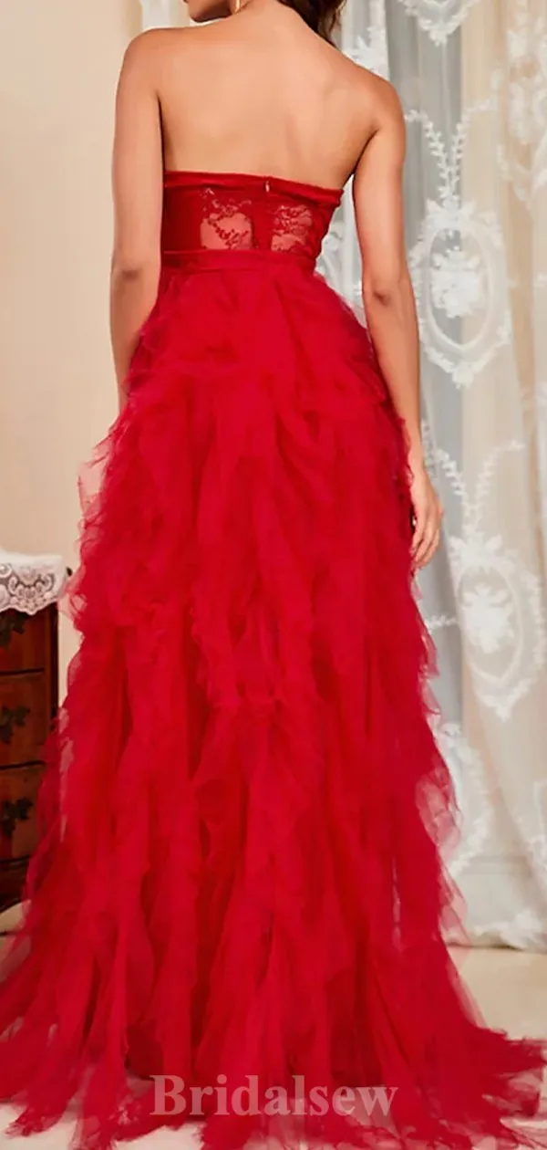 A-line Red Lace Tulle Modest Elegant Sexy Popular Long Party Evening Prom Dresses PD1277