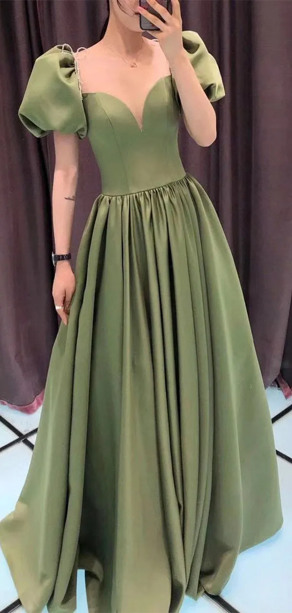 A-line Satin Ball Gown, Custom Real Made Formal Party Modest Long Prom Dresses PD175