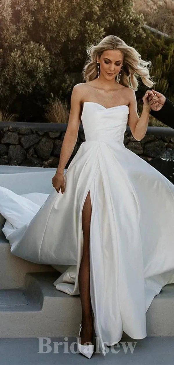 A-line Satin Elegant Garden Country Beach Vintage Long Wedding Dresses WD327