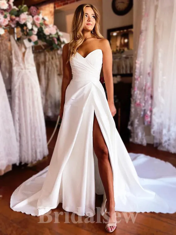 A-line Satin Simple Elegant Garden Beach Vintage Long Wedding Dresses WD326