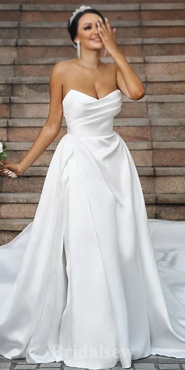 A-line Satin Strapless Popular Unique Elegant Vintage Dream Beach Long Wedding Dresses WD539