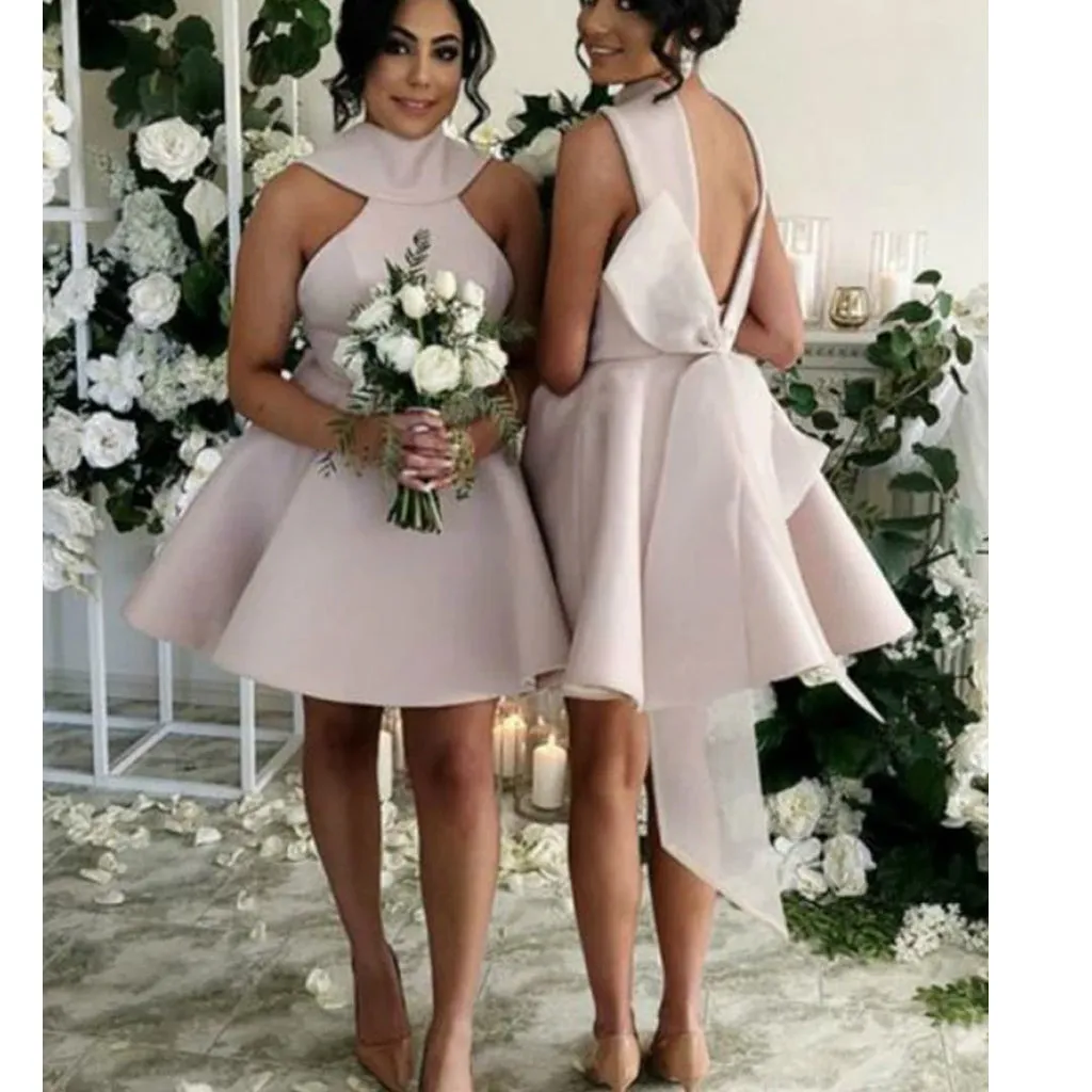 A-line Short High Neck Unique Bridesmaid Dresses BD012