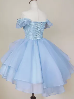 A Line Short Pink Blue Homecoming Dress