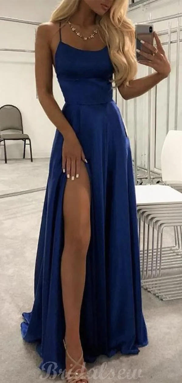 A-line Spaghetti Straps Simple Formal Long Prom Dresses, Evening Dress PD411