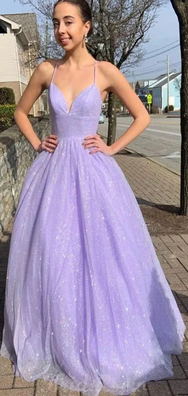 A-line Sparkly Gorgeous Sequin Purple Party Prom Dresses PD071