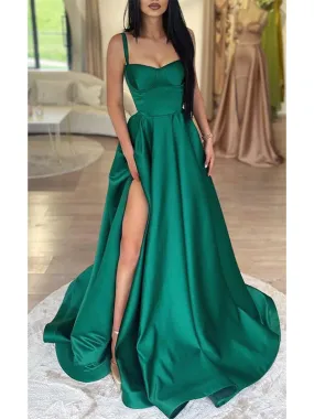 A-line Straps Elegant Popular Simple Satin Modest Long Party Evening Prom Dresses PD1366