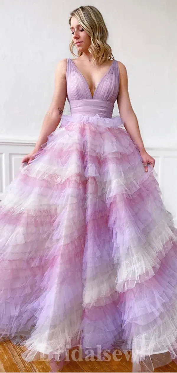 A-line Unique Design Tulle New Gorgeous Princess Long Women Evening Prom Dresses PD730