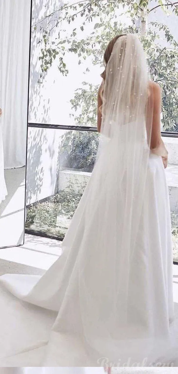 A-line Unique Stain Side Slit Popular Vintage Princess Wedding Dresses WD059