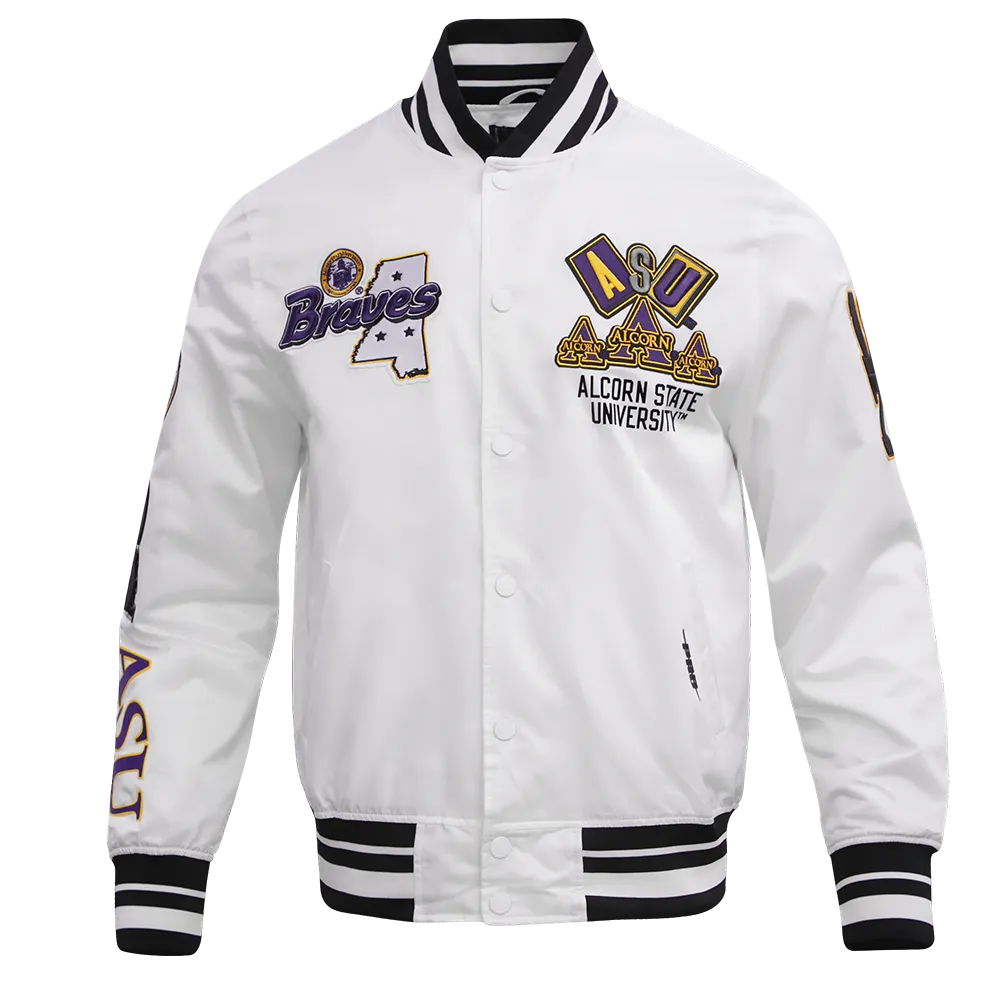 ALCORN STATE UNIVERSITY HOMECOMING MEN'S RIB SATIN JACKET (WHITE/BLACK)