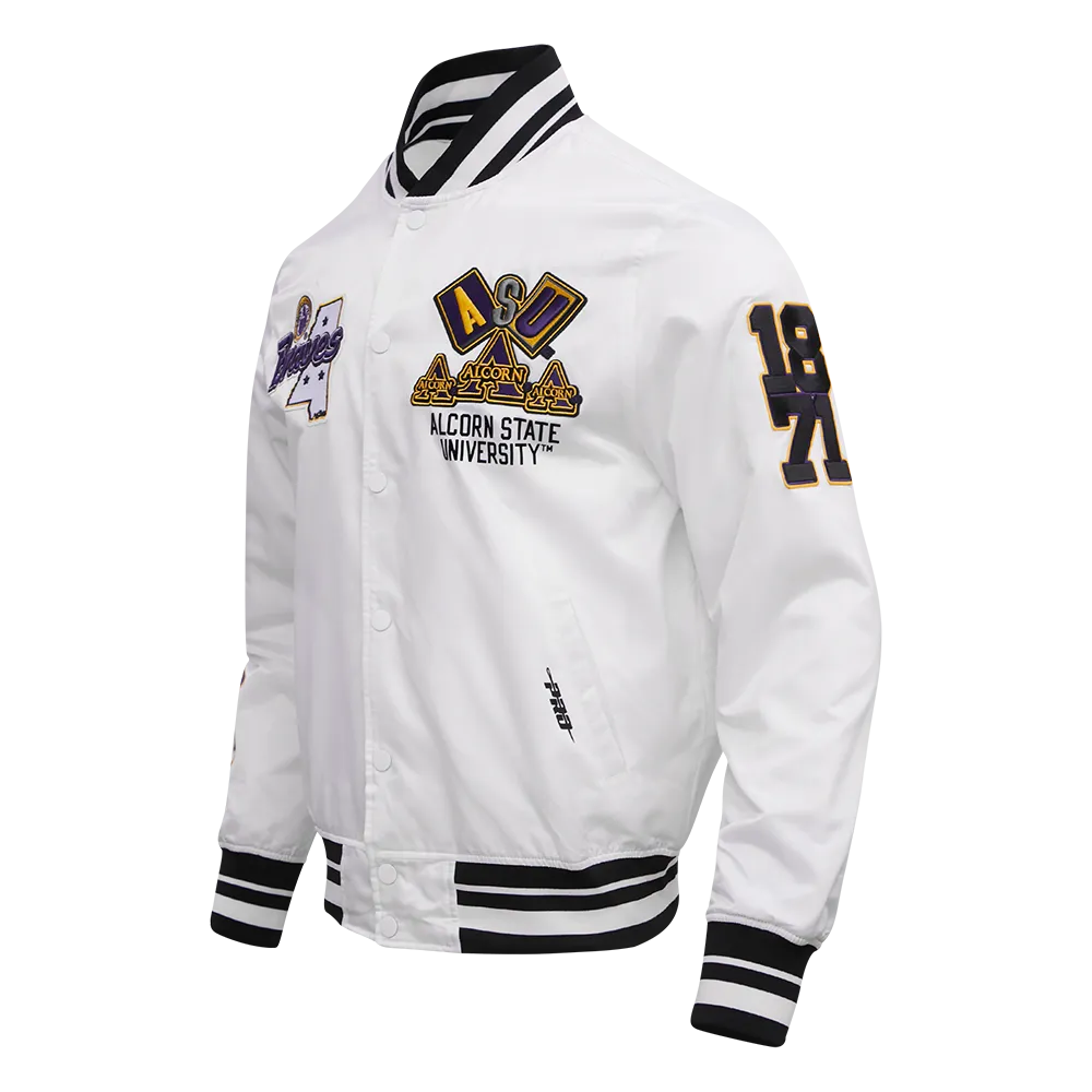 ALCORN STATE UNIVERSITY HOMECOMING MEN'S RIB SATIN JACKET (WHITE/BLACK)