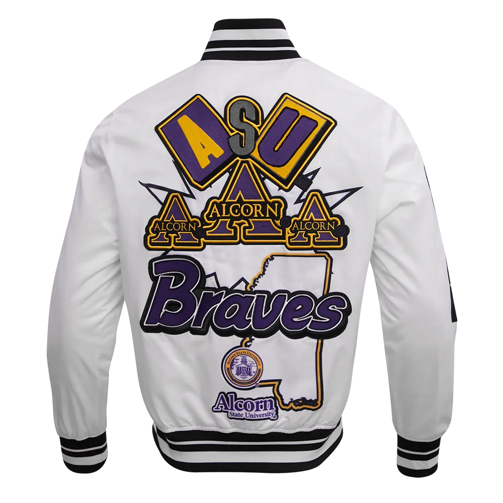 ALCORN STATE UNIVERSITY HOMECOMING MEN'S RIB SATIN JACKET (WHITE/BLACK)