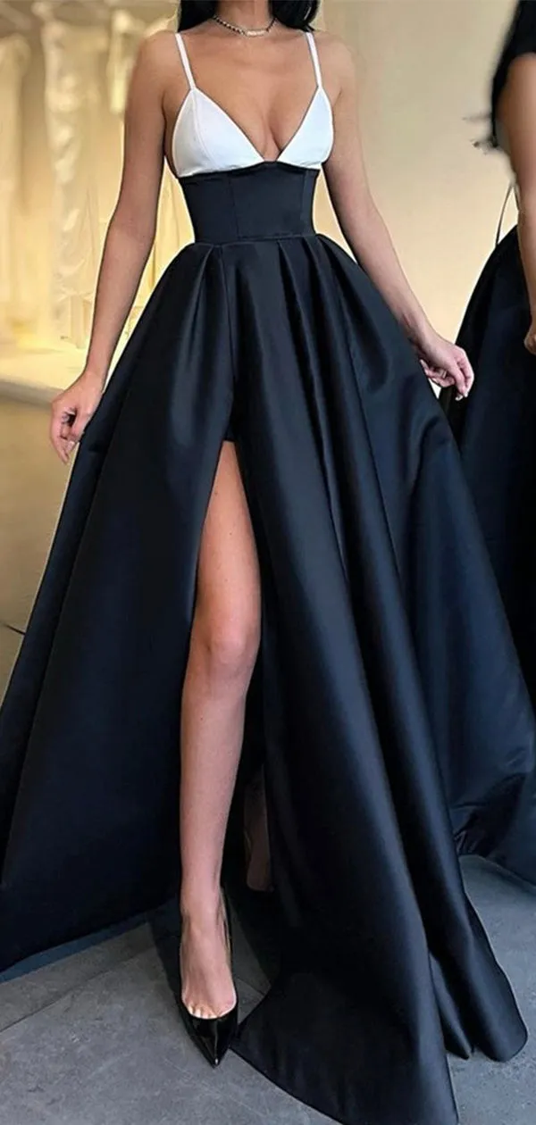 Aline Black Satin Sweetheart Simple Modest Long Prom Dresses, Evening Dress PD205