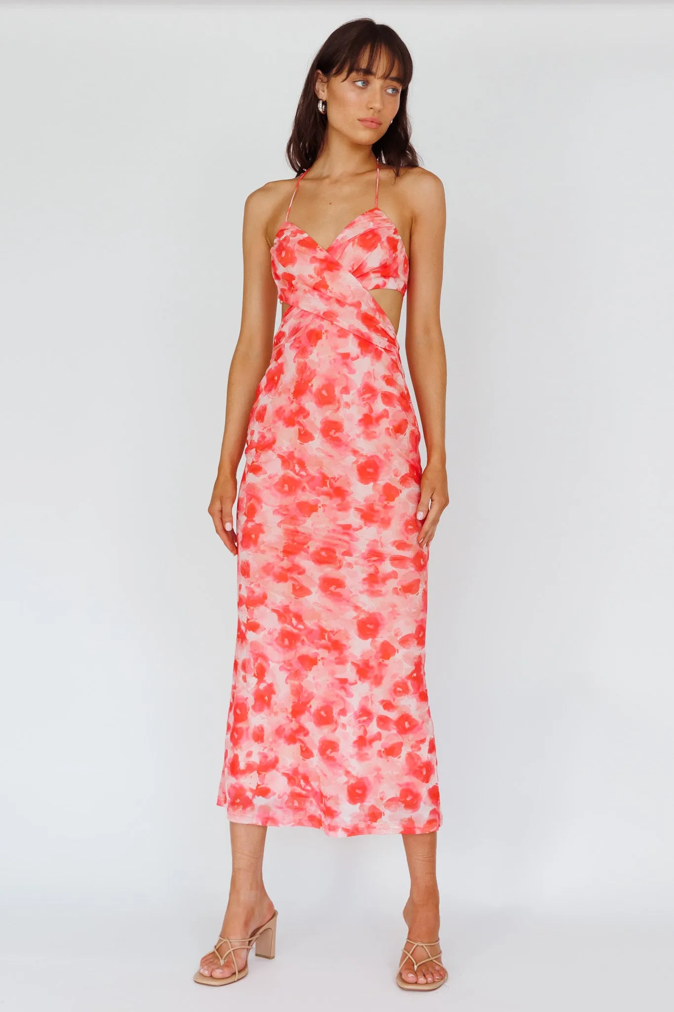 Alivia Tied Back Maxi Dress Floral Red