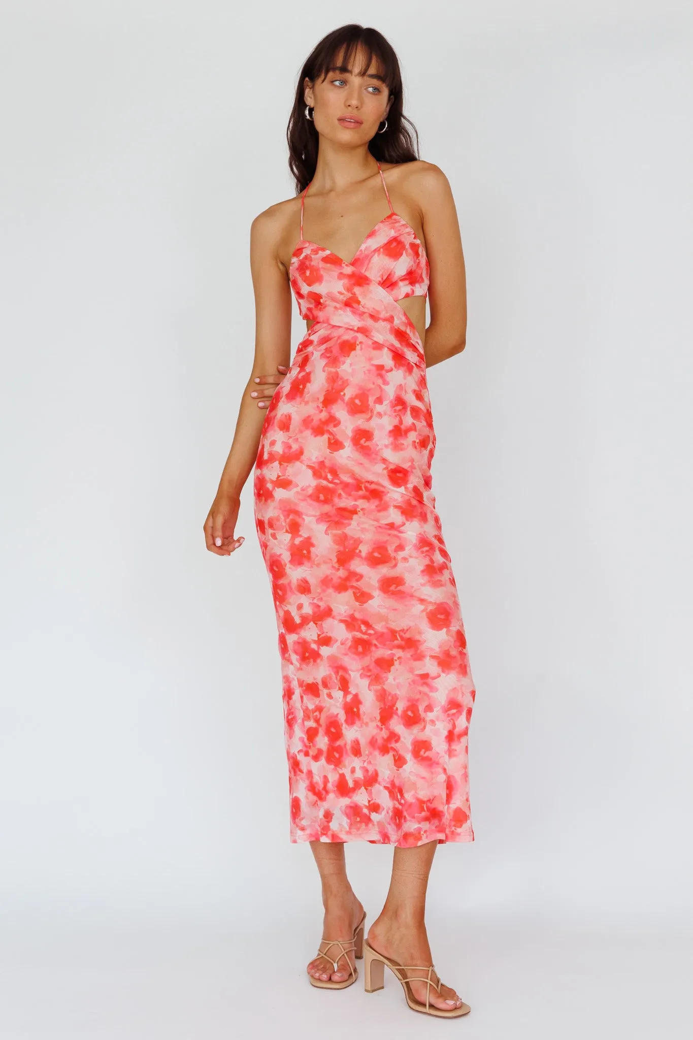 Alivia Tied Back Maxi Dress Floral Red