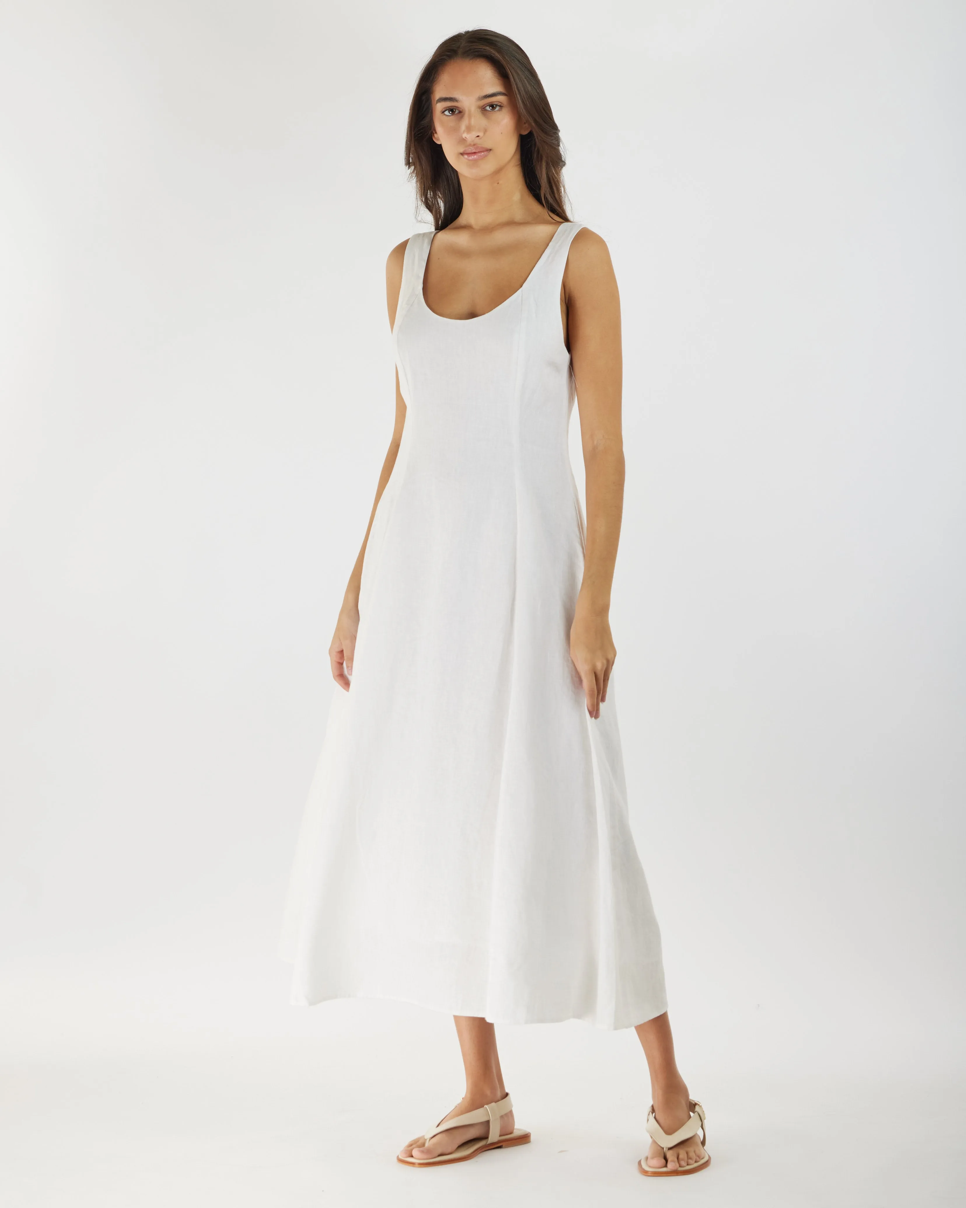 Anna Panelled Linen Midi Dress - White