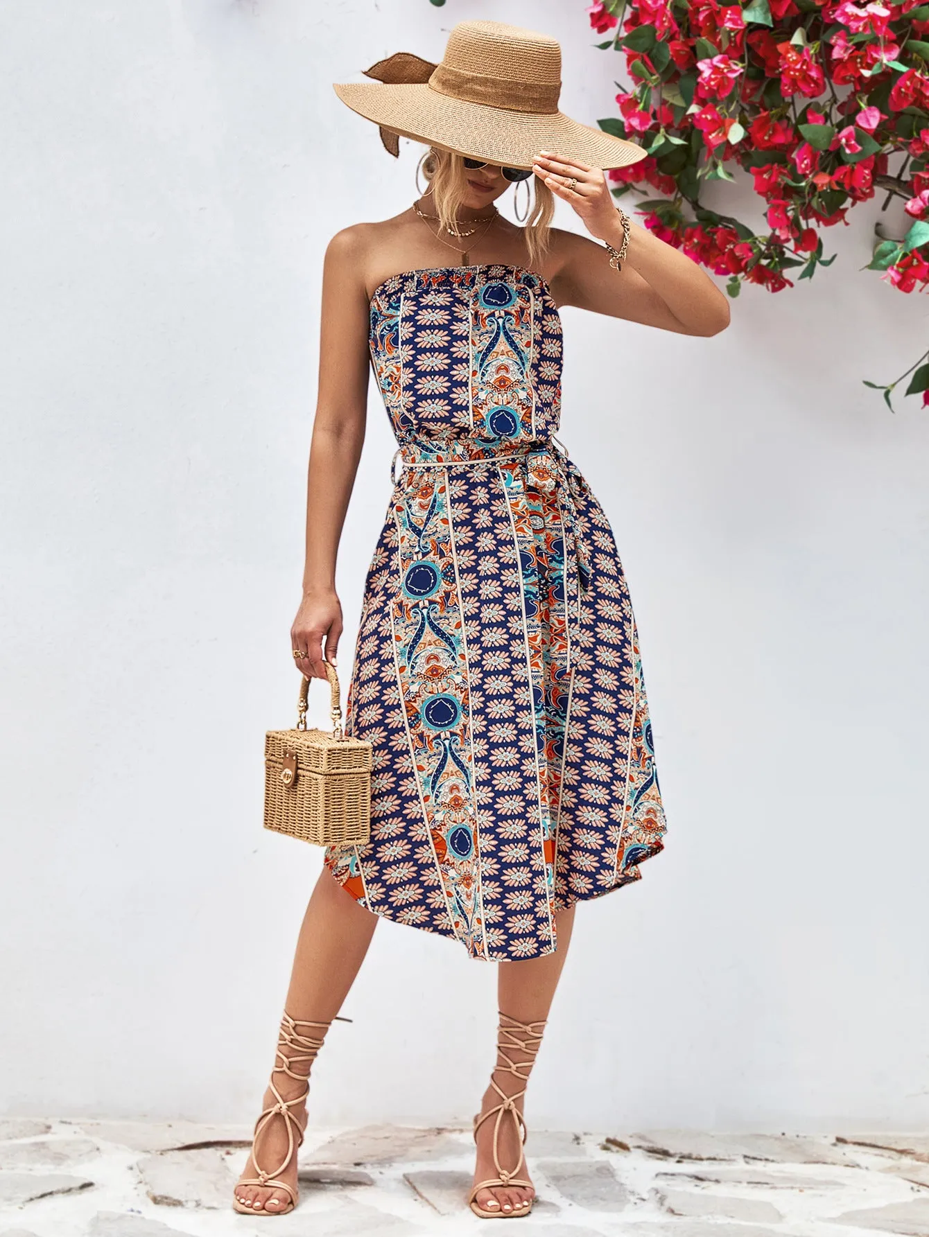 Aria Strapless Tie Belt Dress