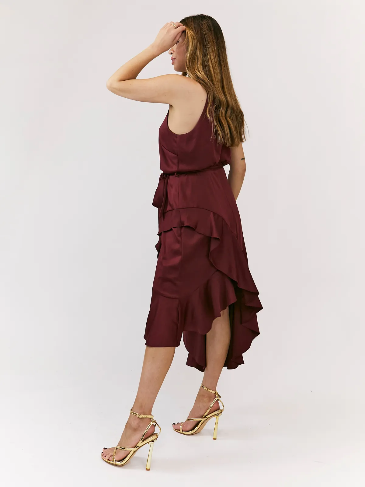 Ariana Halter Frill Dress / Mulberry Red