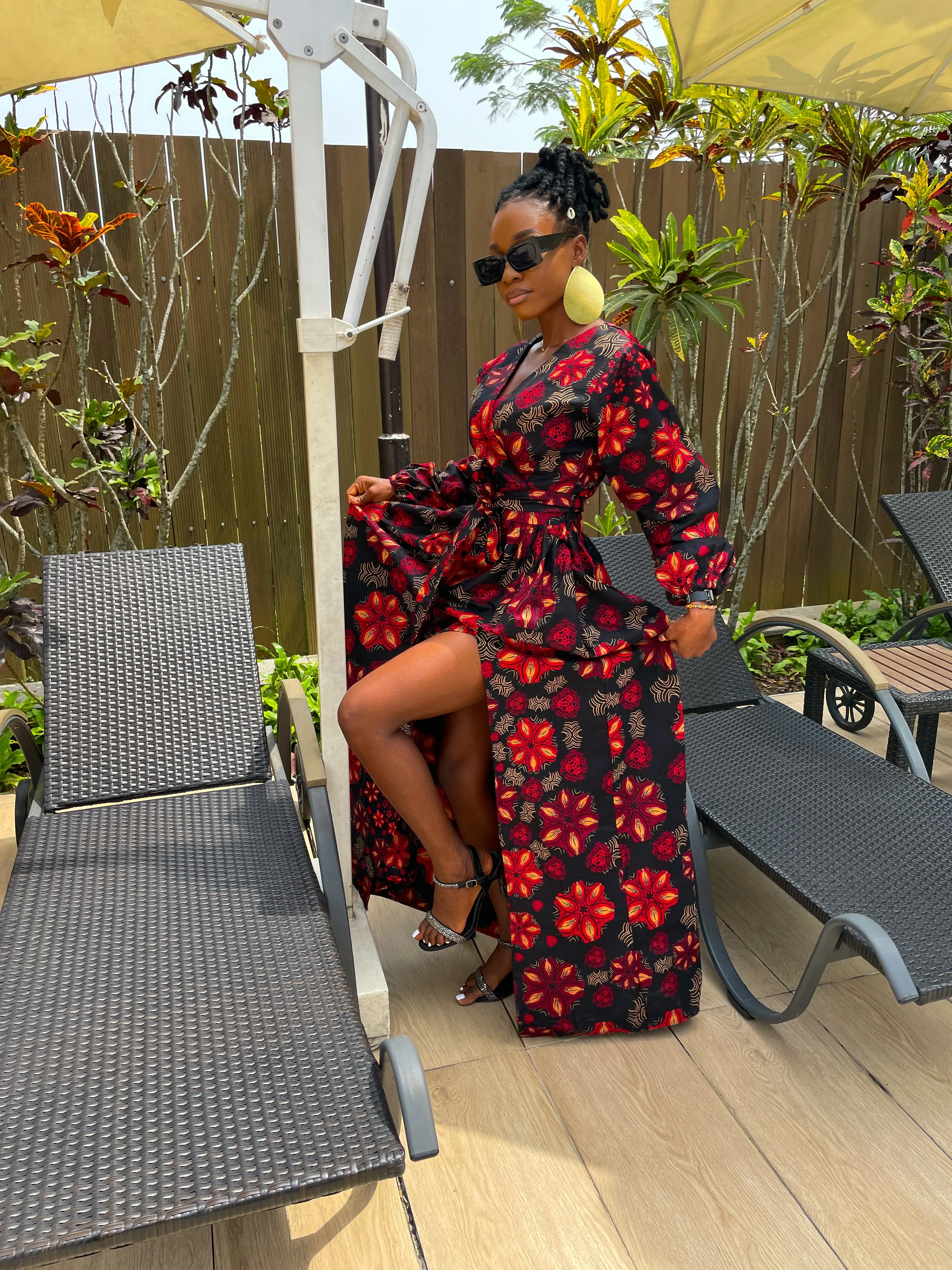 Arin Ankara Maxi Dress | Black and Red African Print