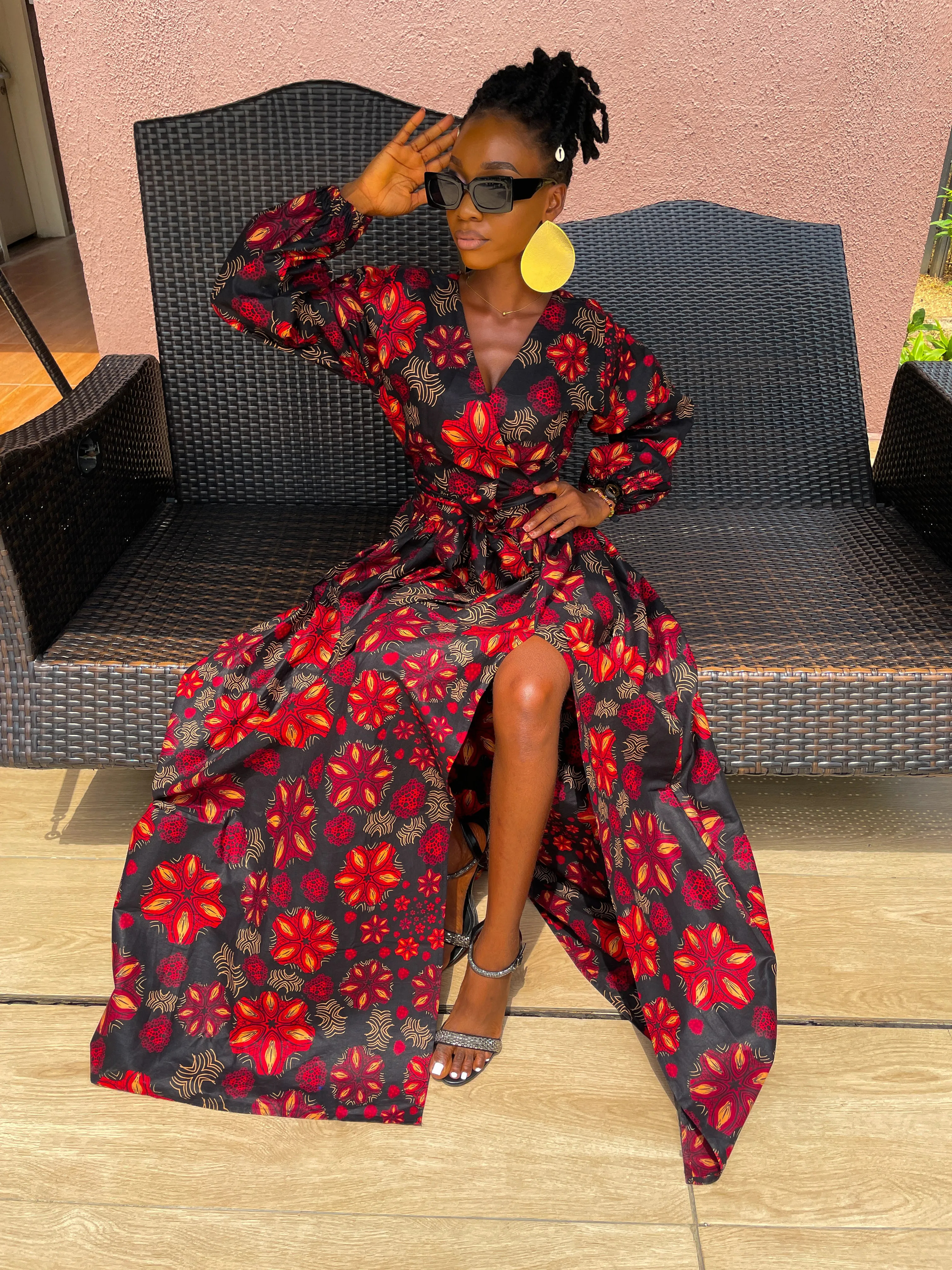 Arin Ankara Maxi Dress | Black and Red African Print