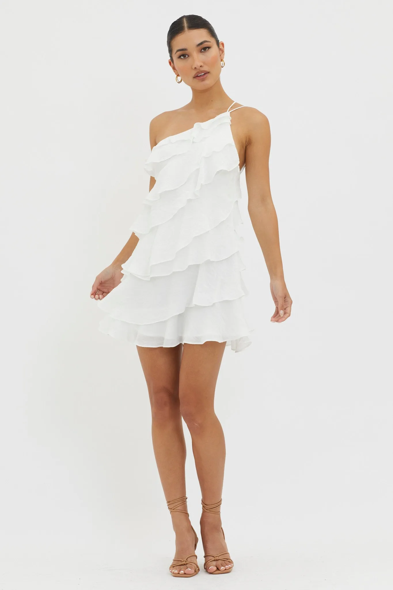 Arrabel Tiered Ruffle Mini Dress White