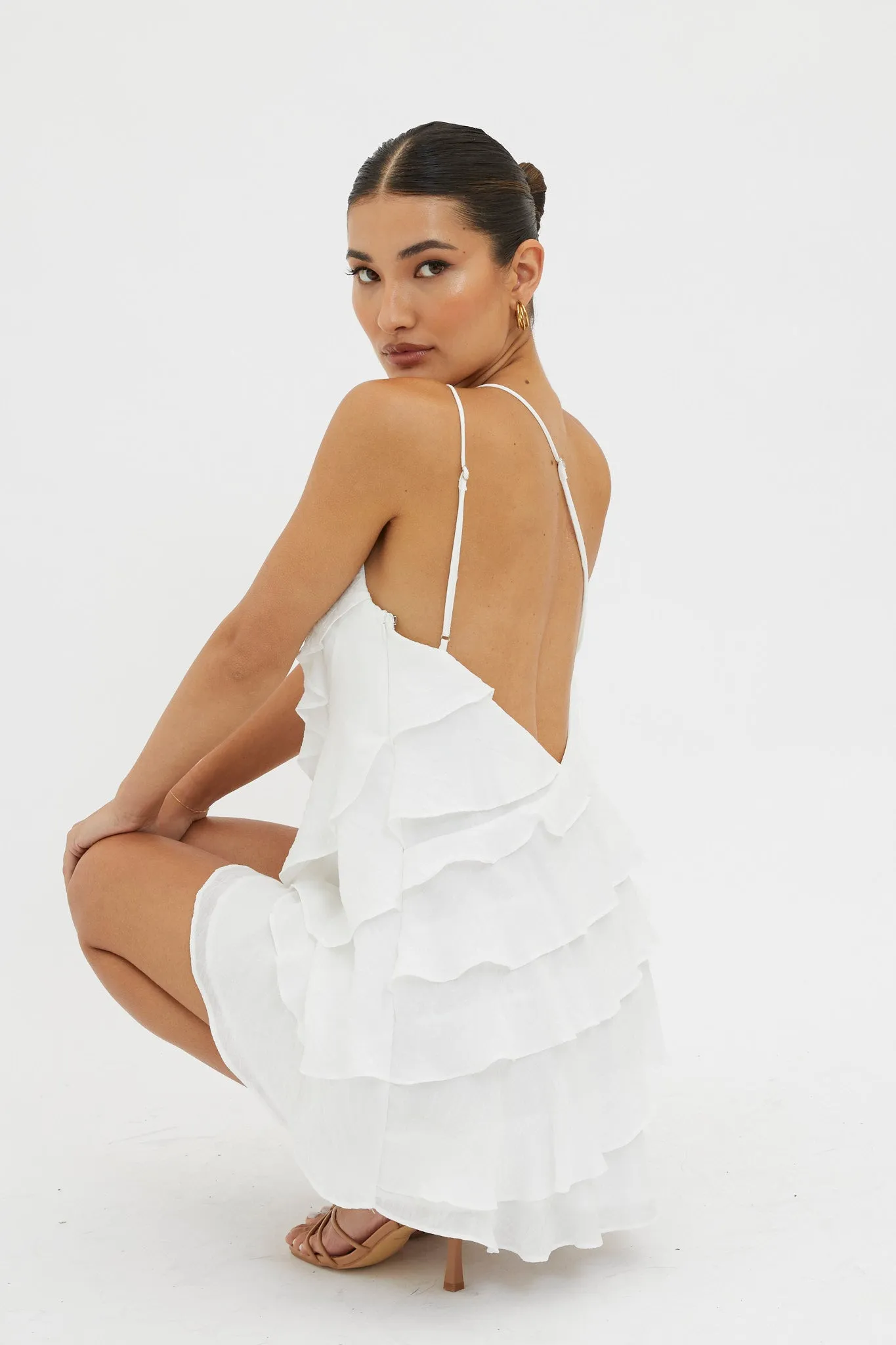 Arrabel Tiered Ruffle Mini Dress White