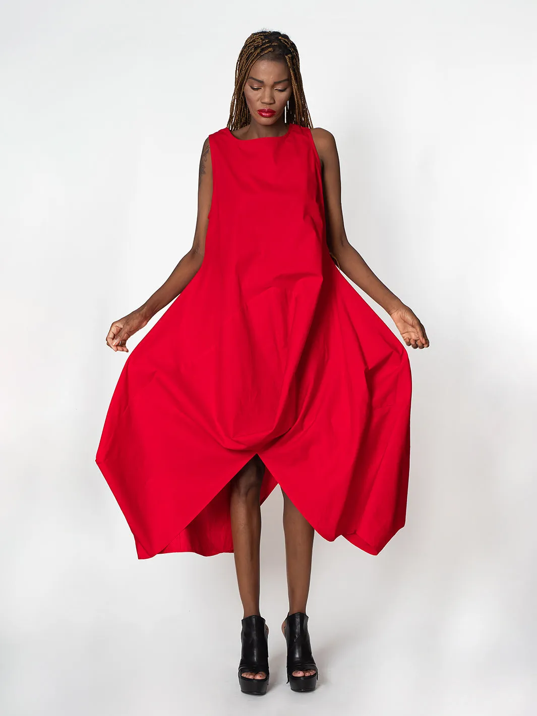 Asymmetric Sleeveless Red Dress