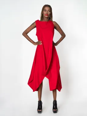 Asymmetric Sleeveless Red Dress