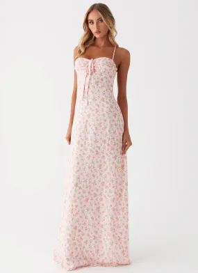 Aveline Bustier Maxi Dress - Pink Ditsy Floral