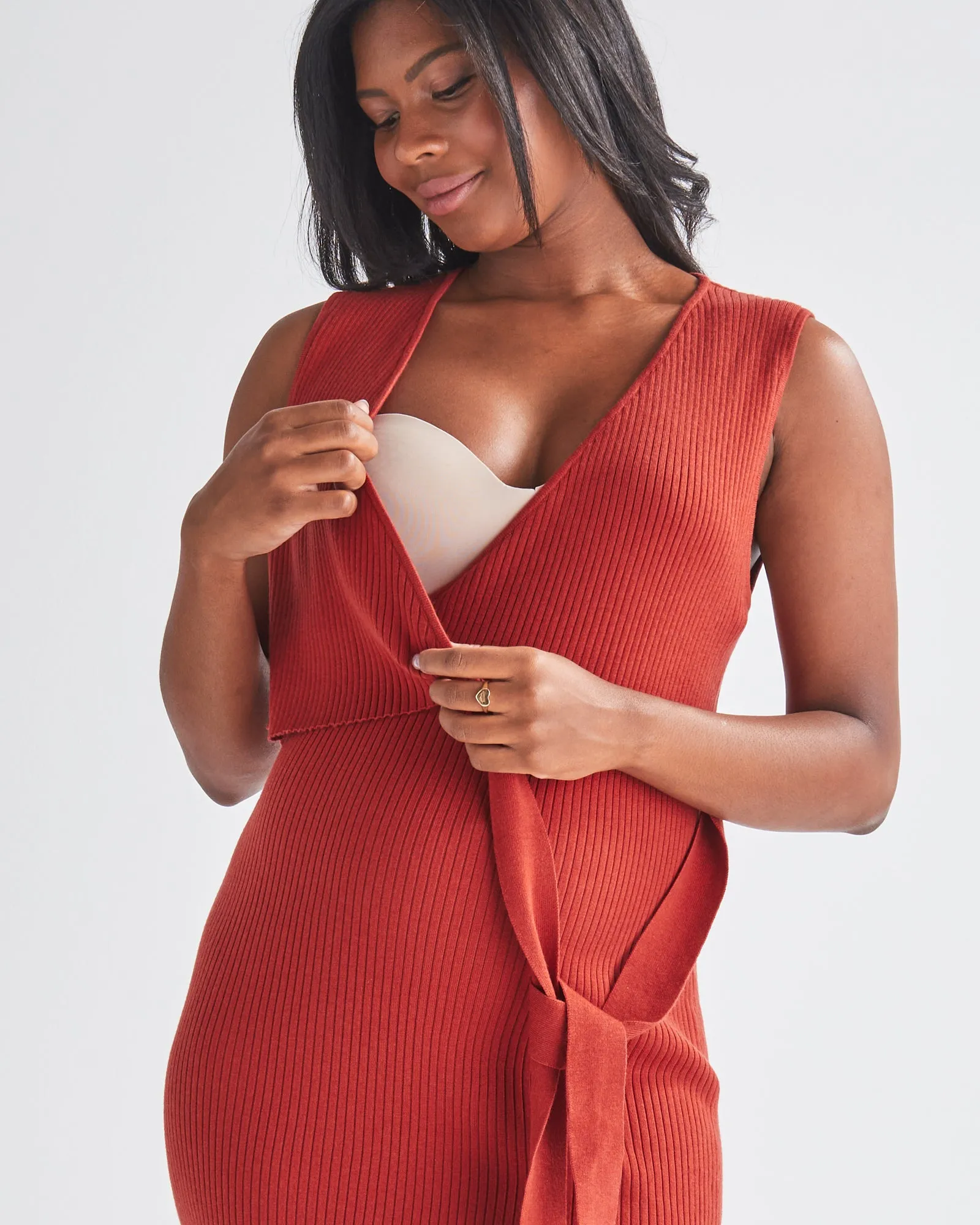 Barbara Knit Maternity Midi Dress in Radiant Red