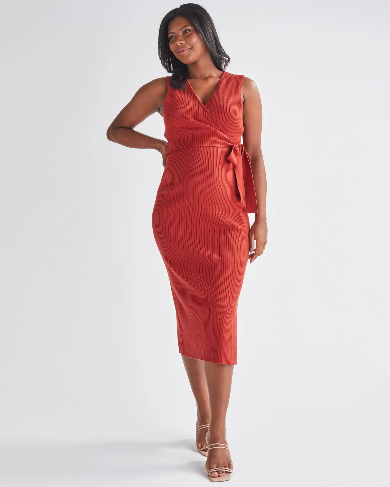 Barbara Knit Maternity Midi Dress in Radiant Red