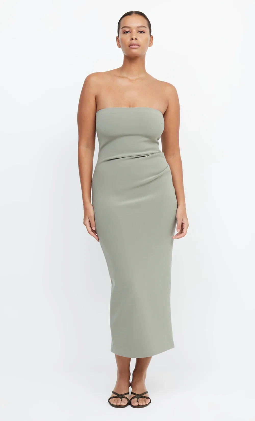 BE MINE STRAPLESS MIDI DRESS - SAGE