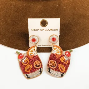 Beaded Bloody Mary Cocktail Earrings in Rust