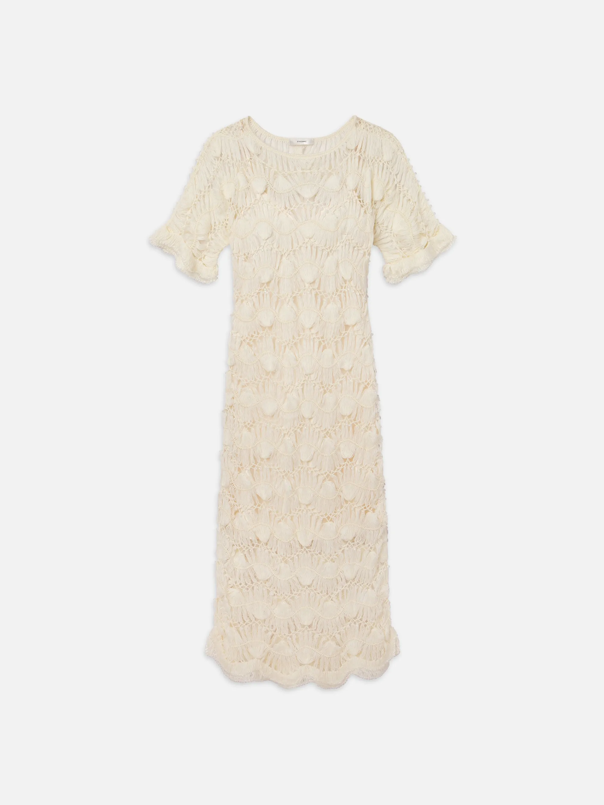 Beaded Crochet Dress -- Off White