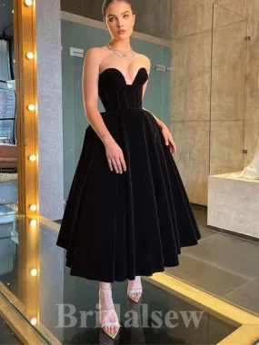 Black A-line Chic Princess Velvet Stylish Long Women Evening Prom Dresses PD749