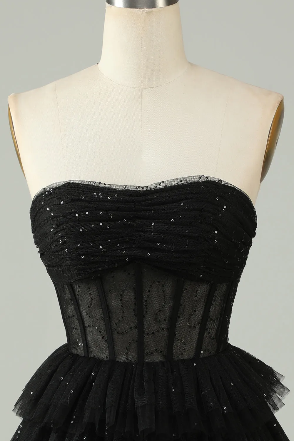 Black A Line Strapless Open Back Corset Homecoming Dress