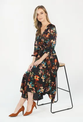 BLACK & RED FLORAL PRINT DRESS